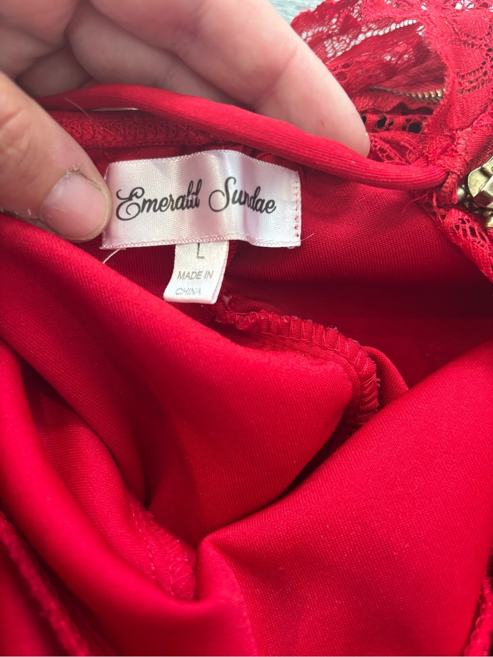 Emerald Sundae Red Lace V-Neck Strappy Bodycon Mini Dress Zipper Women's L - Picture 4 of 9